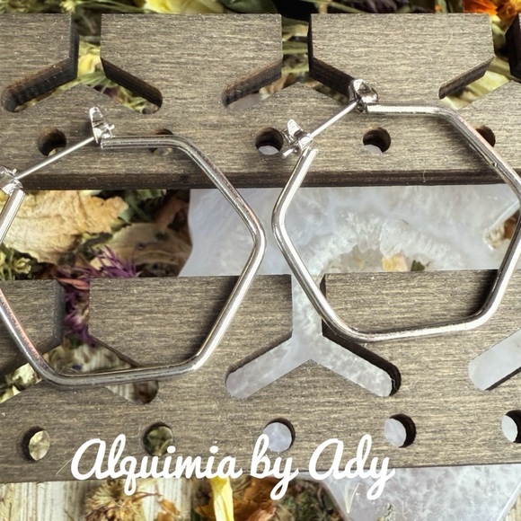 Silver statement hexagon hoop earrings - Picture 1 of 5